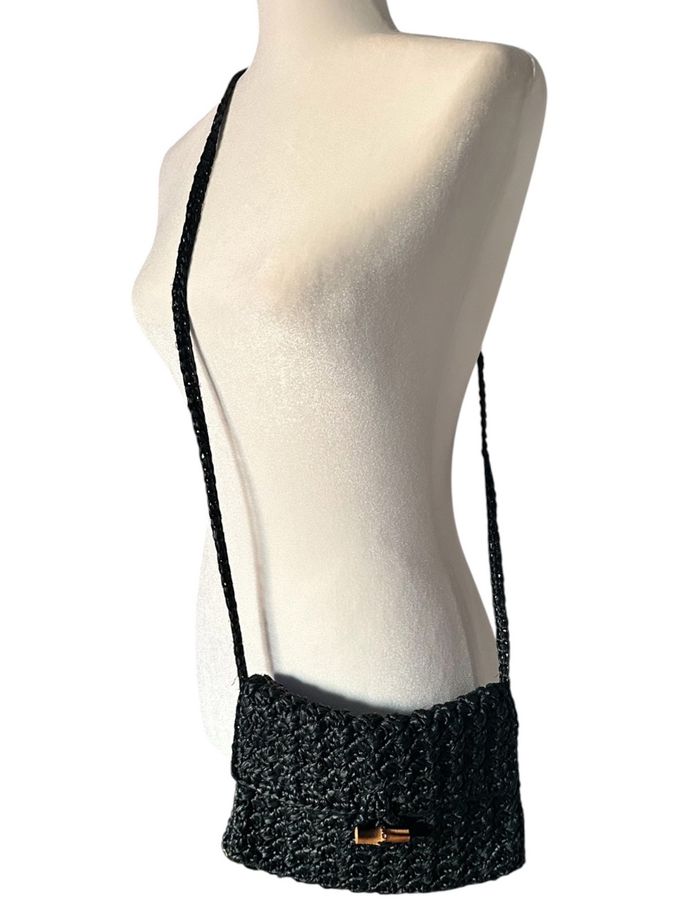 B. ALTMAN Vintage Black Crochet Crossbody Bag Quiet Luxury Shoulder Woven Purse